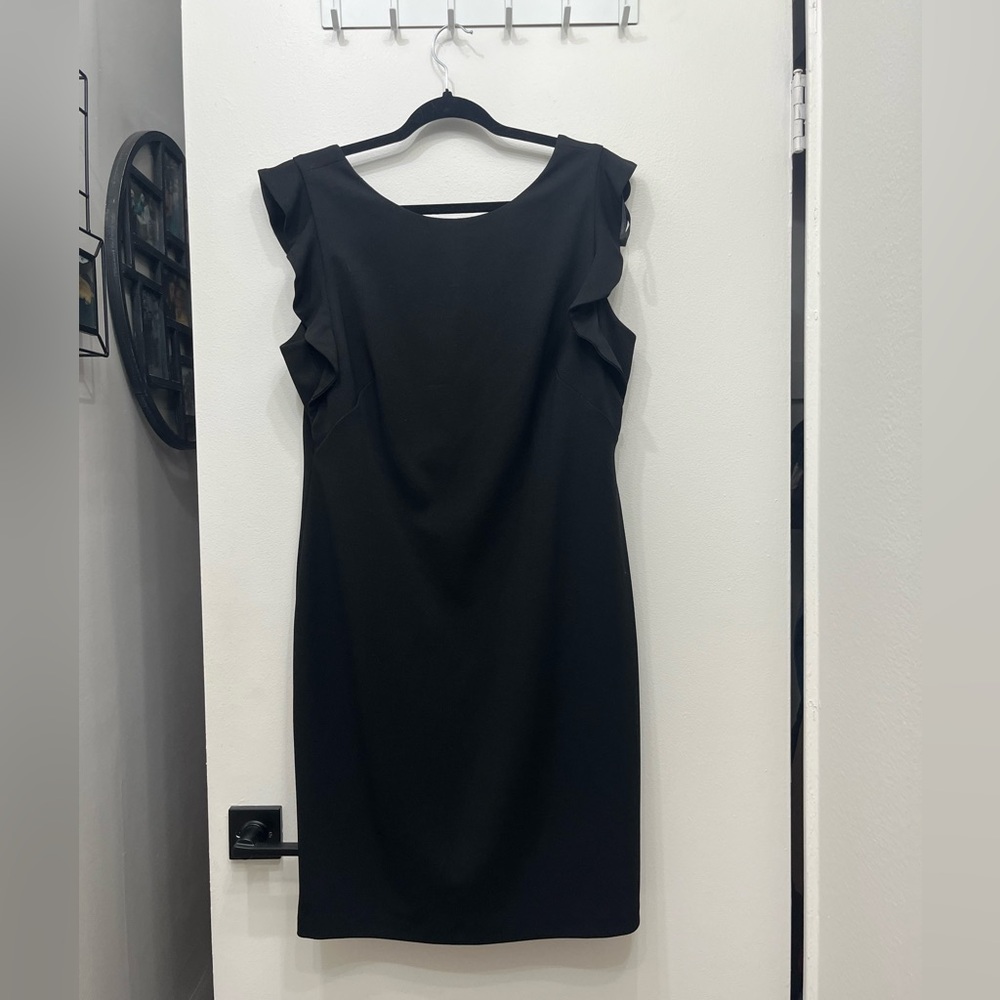 Calvin Klein Elegant Black Ruffle Sleeve Detail Dress Sz 14